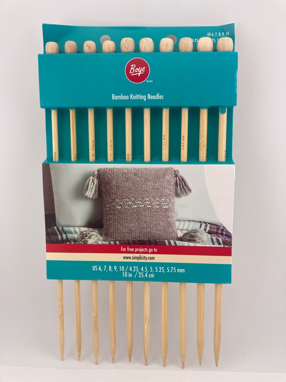Boye Bamboo Knitting Needle Set 10 inches US Sizes 6 7 8 9 10